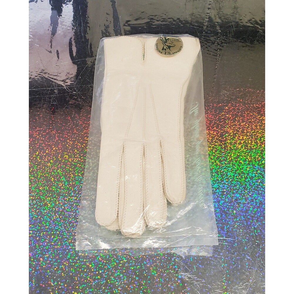 NEW Vintage White Genuine Deerskin Leather Gloves Washable Size 7.5 Penney's
